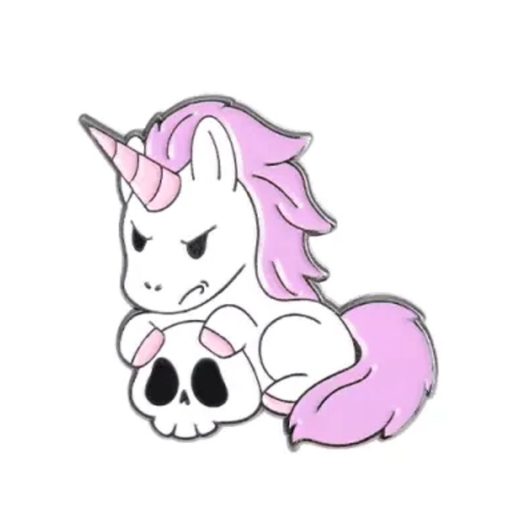 Unicorn n Trophy Skull Kawaii Goth Flair pin new - Picture 1 of 3